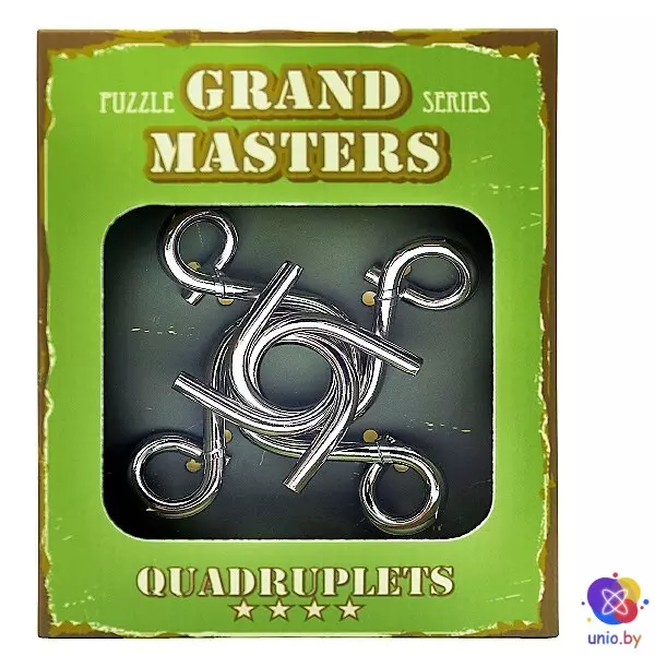Головоломка металлическая 3D Eureka Grand Master Puzzles “Quadruplets green” | Четверки (зеленые)
